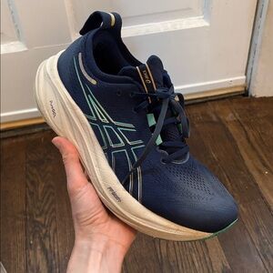 Asics Gel Nimbus 26 Running Shoes in Blue Expanse Aurora Green